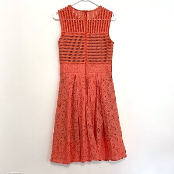 NEW YORK COMPANY NY&CO Eyelet Fit Flare Dress Coral Orange Pink Sleeveless Midi - Picture 11 of 13